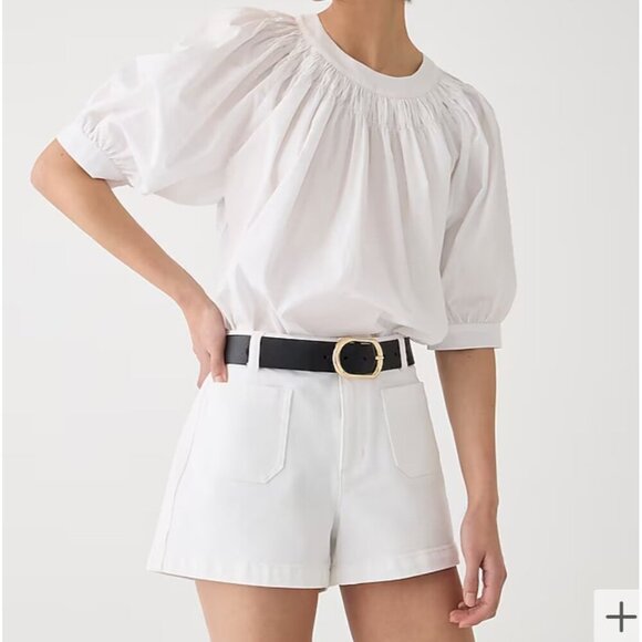 J. Crew Smock-neck puff-sleeve top in cotton poplin white sz XS - Picture 1 of 10